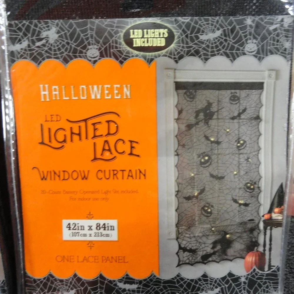 Witch Bat Pumpkin Lace LED light up Curtain,42x84 new~Gothic